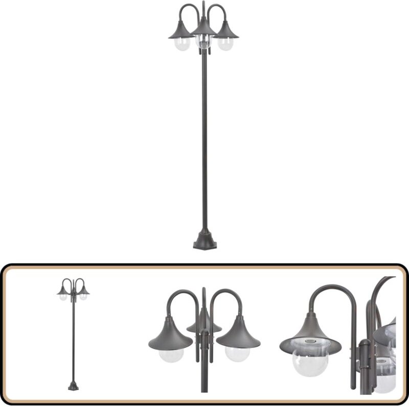 Garten-Pollerleuchte E27 220 cm Aluminium 3-Laterne Bronze - Gartendekoration - Laternenset - Außenbeleuchtung - LED-Lam...