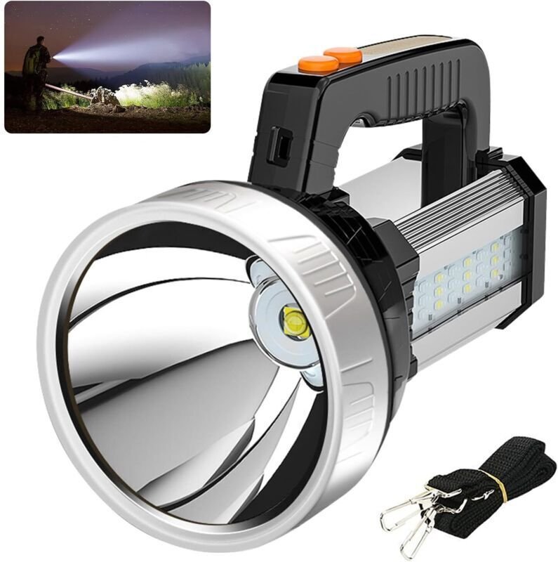 Extrem leistungsstarke, wiederaufladbare LED-Taschenlampe, 8800-mAh-Akku, 500 m Leuchtweite, 5 Leuchtmodi, wasserdicht (...