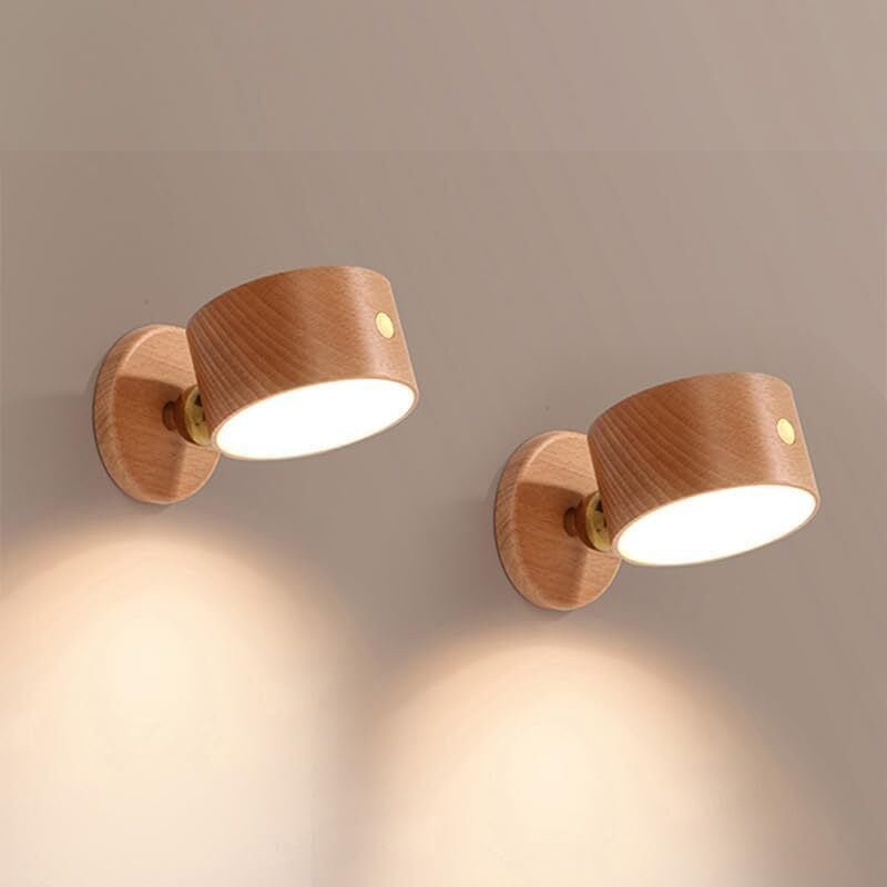 Batteriebetriebene Wand-/Nachttischlampe, magnetische Wandleuchte aus Holz, dimmbar, 360° verstellbarer Winkel, wiederau...