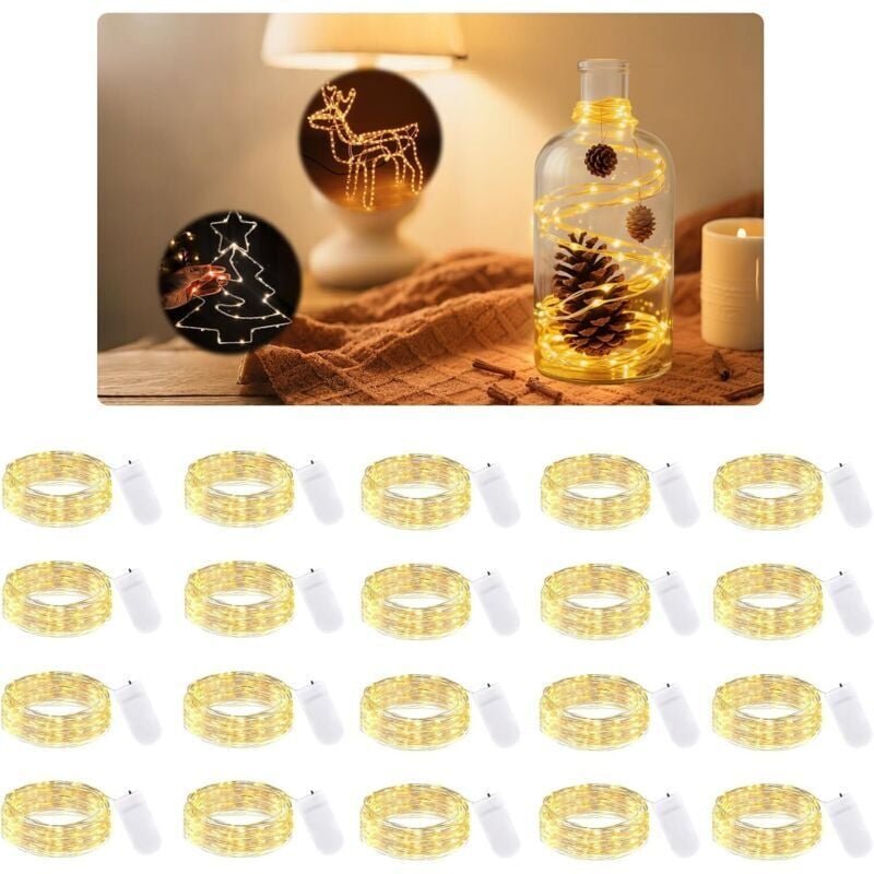 20er-Packung Mikro-LED-Lichterkette mit Batterie, 2 m, 20 Mini-LEDs mit Batterie, für Partys, Hochzeiten, Raumdekoration...