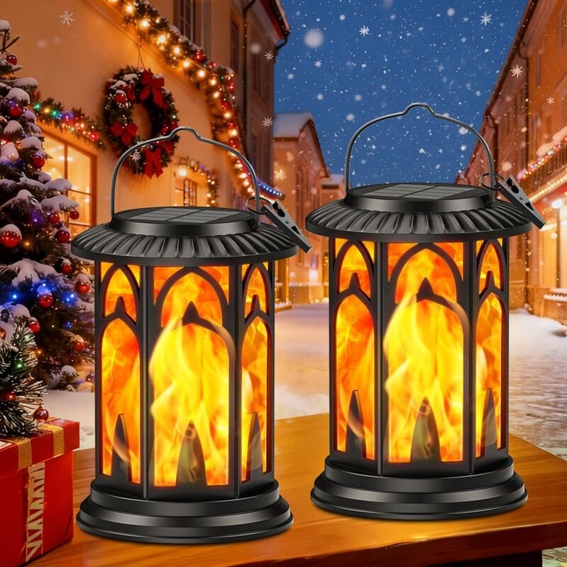 Solarlampen für Außen Hängend, 2 Stück Vintage Solar Laternen für Draußen Fackeln, Solarleuchten für Außen mit Realistis...