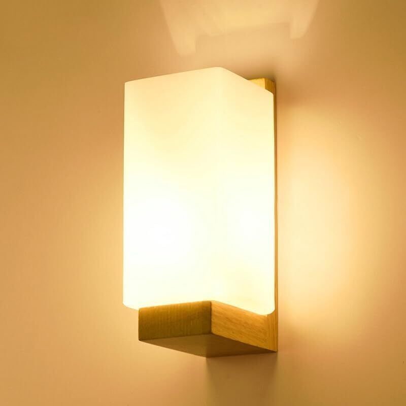 Wandleuchte Holz für den Innenbereich, moderne E27-Wandlampe im minimalistischen Design, Wandleuchte mit Glasschirm für ...