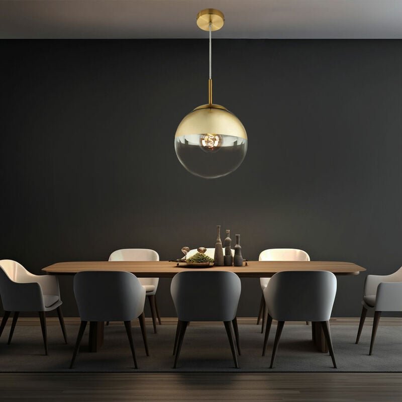 Led Hängeleuchte mit Glaskugel Pendelleuchte gold transparent Esstischleuchte Wohnzimmerlampe Pendellampe, 7W 806lm warm...