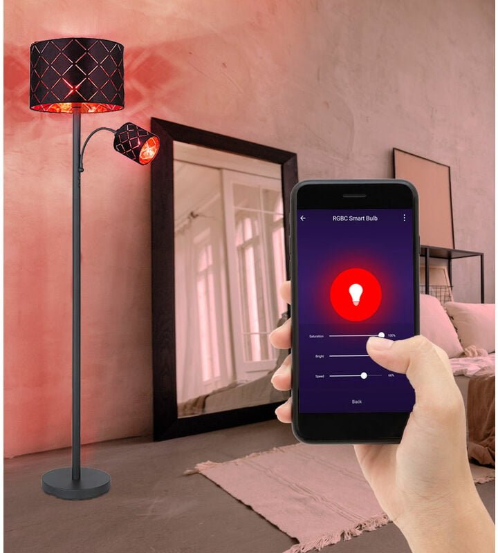 Stehleuchte mit Leselampe Stehlampe Wohnzimmer Stehleuchte Leseleuchte schwarz gold, App Steuerung dimmbar, 1x 8,5W 1x 4...