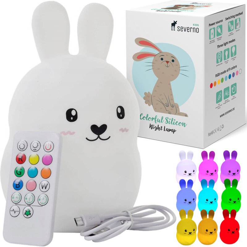 Silikon-Hasen-Nachtlicht für Kinder, LED-USB + Fernbedienung