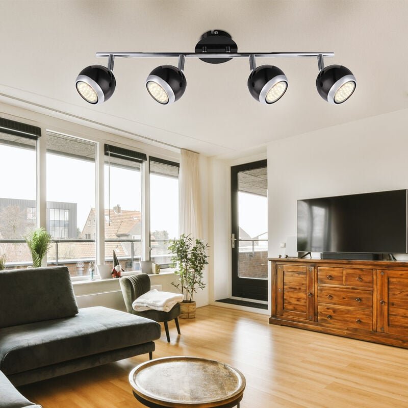 Deckenlampe Deckenleuchte Spotlampe Wohnzimmerlampe Deckenstrahler 4 Flammig beweglich, Metall, 4x GU10, LxH 55x15cm