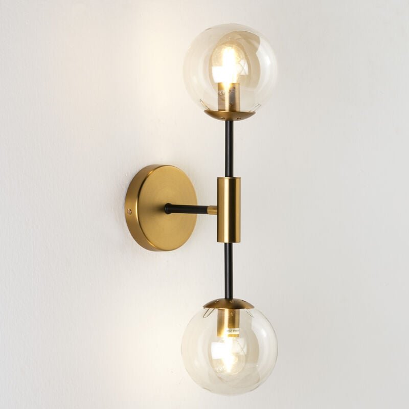 Wandleuchte 13X20X50 Bernsteinfarbenes Glas/Goldmetall/Schwarz