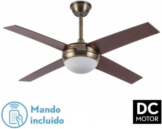 Thumbnail - Ventilator dc ciro 2xe27 Leder 4 asp. Nussbaum 35/45x116,8d Fernbedienung und Zeitschaltuhr