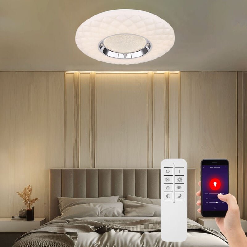 Globo - Deckenlampe Deckenleuchte Wohnzimmerlampe Esszimmerlampe, Smart Home Fernbedienung cct dimmbar Kristalle App- Sp...