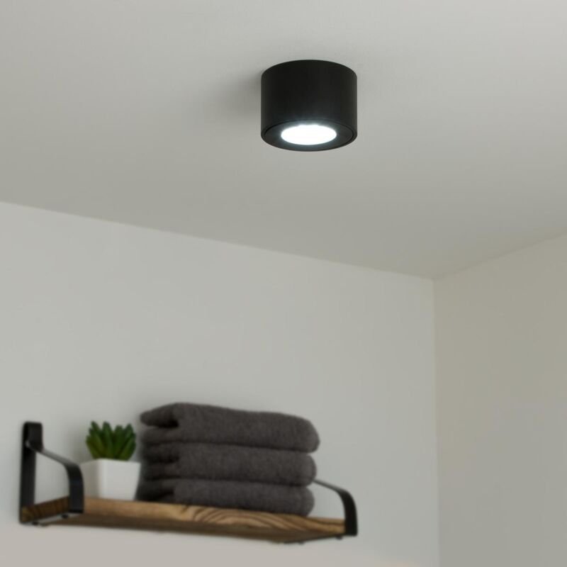 Flacher Aufbaustrahler rund IP44 Deckenleuchte - Farbe: schwarz - LED Leuchtmittel: 5W Neutralweiß 230V 60°
