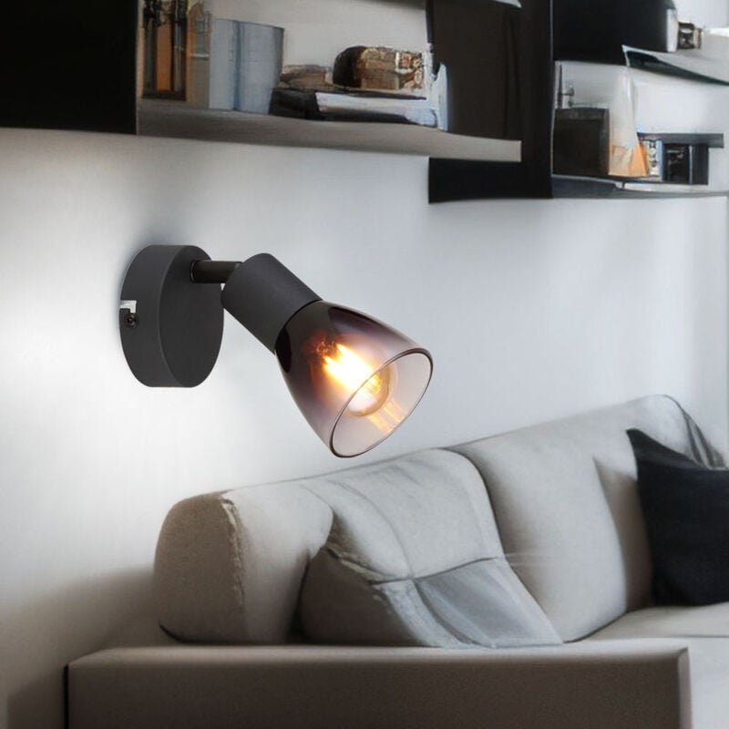 Thumbnail - Wandleuchte Wandlampe Flurleuchte Metall Schwarz-matt Glas Rauchfarbe 1-Flammig