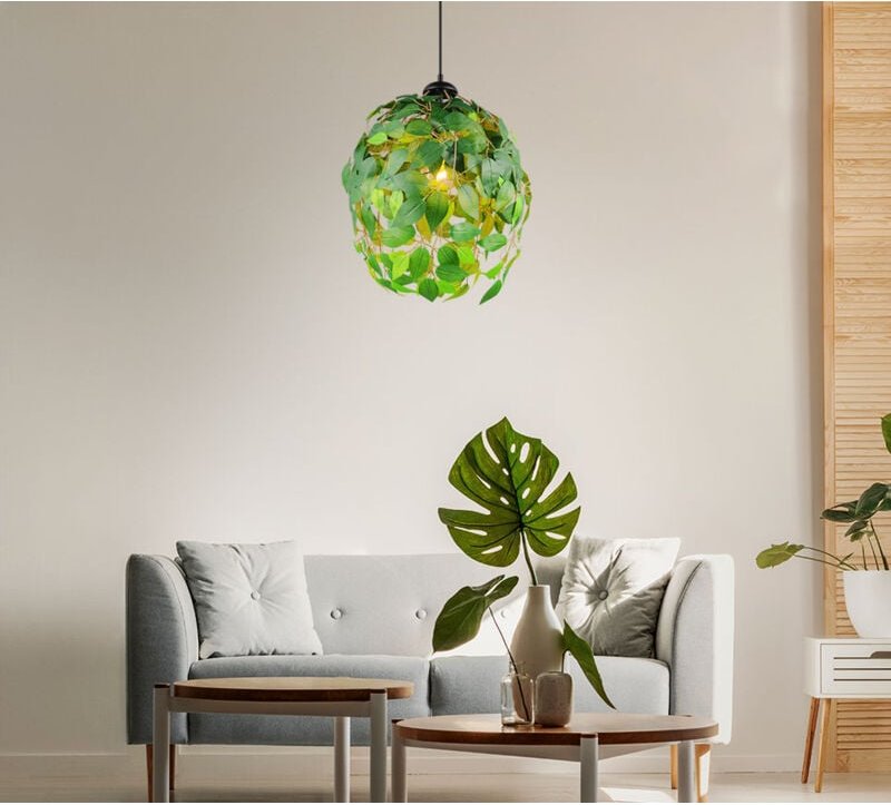 RL - Pendellampe Hängeleuchte Esstischlampe Wohnzimme euchte Blätte ampe, Metall Kunststoff schwarz grün, Höhe anpassbar...