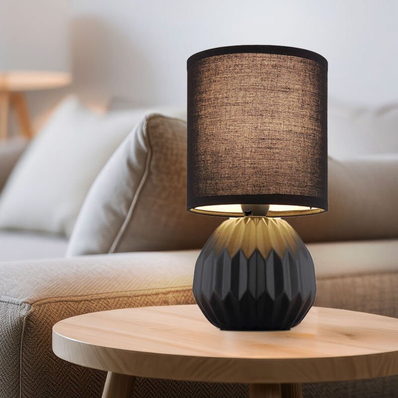 Globo Lighting - Tischlampe schwarz Keramik Nachttischlampe Tischleuchte Beistelllampe Wohnzimmerlampe Textil, 1x E14, D...