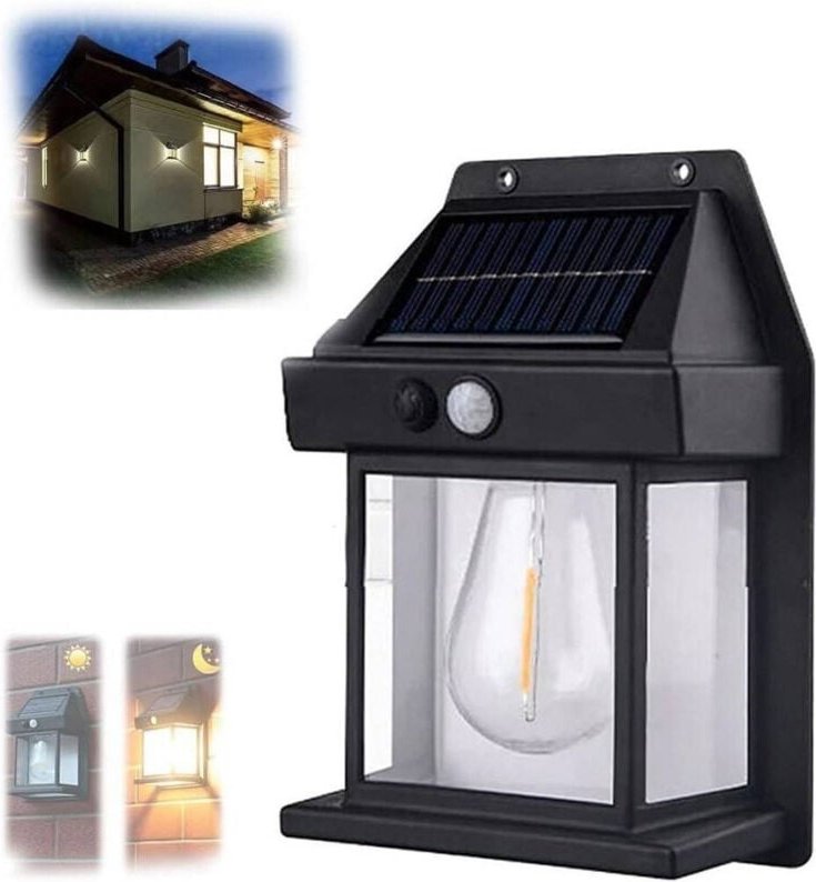 Trade Shop Traesio - Trade Shop - lampada sensore moviment luce tungsteno led applique IP65 nero -