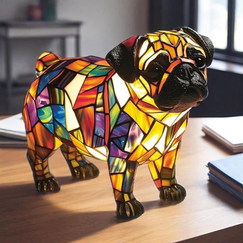 Universelle Tischlampe in Hundeform, bezaubernde dekorative Harzskulptur, farbenfrohes Nachtlicht, ideal für Studentenwo...