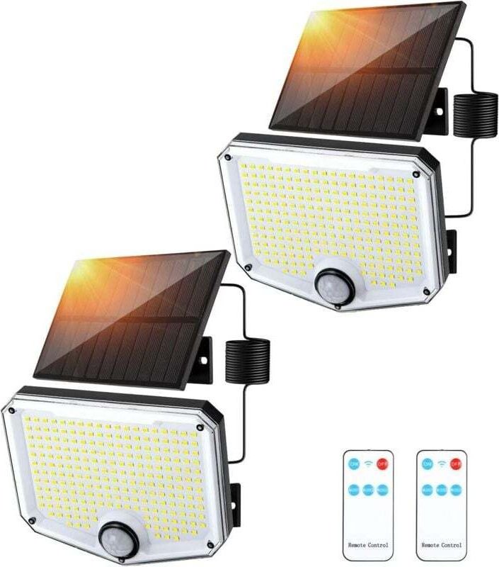 Set mit 2 Solar-Außenleuchten, 222 LEDs mit Bewegungsmelder, 240°-Weitwinkel, einfache Installation, XXW