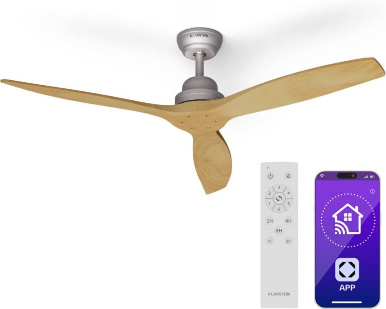 Klarstein - Smart Deckenventilator leise 52' mit Fernbedienung, Intelligente APP-Steuerung, Sprachsteuerung, 6 Geschwind...
