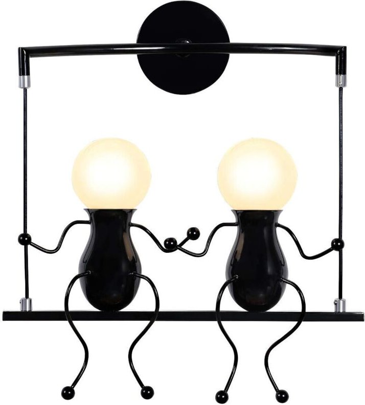 Moderne Humanoid LED Wandleuchte Innen Art Deco 2xE27 Eisen für Kinder Zimmer, Treppen, Flur, Restaurant, Küche (Schwarz...