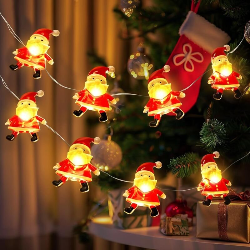 Weihnachtslichterkette, 3 m, 30 LEDs, Weihnachtsmann, batteriebetrieben, Dekoration für drinnen und draußen, für Baum, S...