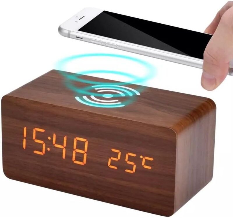 Kabelloser LED-Digitalwecker mit Datums- und Temperaturanzeige, 3 Weckzeiten, einstellbarer Helligkeit, USB-Stromversorg...