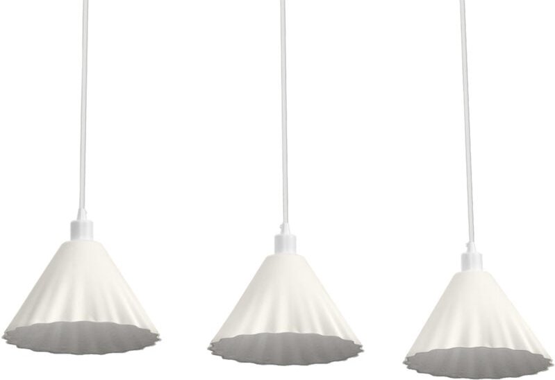 Weiße 3-flammige Dekor Pulp Metall- und Pappmaché-Hängelampe, E14, 838 mm Länge, Lampenschirm aus recyceltem Material, n...