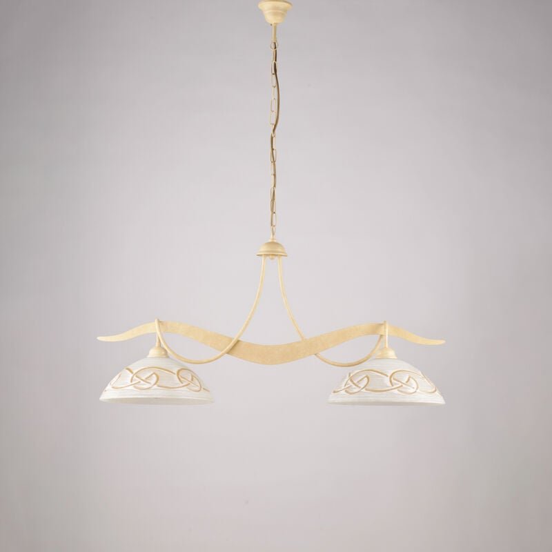 Bilbao – Kronleuchter elfenbein, gebeizt, Glas weiß/bernstein Ø30, L89x30, 2-flammig – BL324-2-AV - Belight