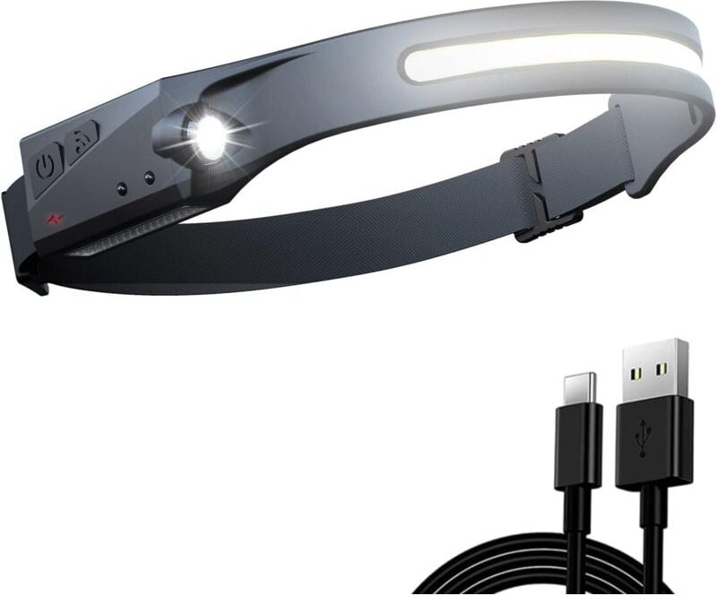 Wiederaufladbare LED-Stirnlampe 230° Abstrahlwinkel, wasserdicht USB, 5 Modi, für Laufen/Camping/Radfahren/Angeln