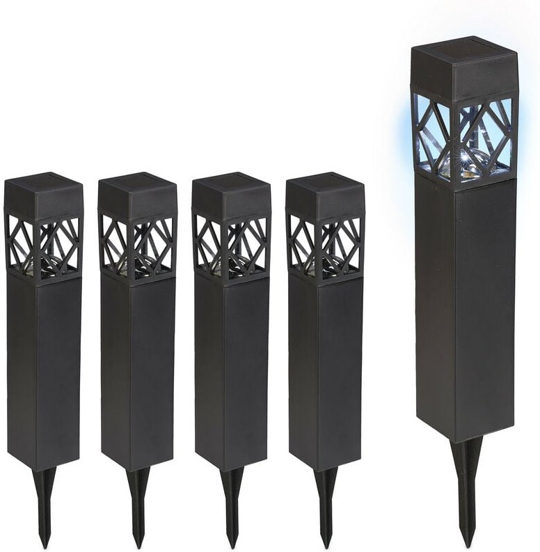 Relaxdays - Solarlampen 5er Set, kaltweiß, wasserdicht, Dämmerungssensor, led Solarleuchte, HxBxT: 41 x 6 x 6 cm, schwar...