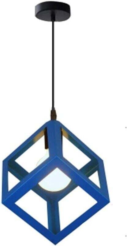 ZVD-Moderne Industriebeleuchtung, E27 Käfig-Deckenleuchte mit Metallschirm (Würfelblau)