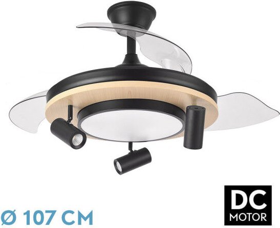 Thumbnail - FABRILAMP Lüfter Dc Gladiator 59w Schwarz/Holz 3asp.107d 6980lm 3000-4500-6500k 2on Indep.Remote+memory+timer.