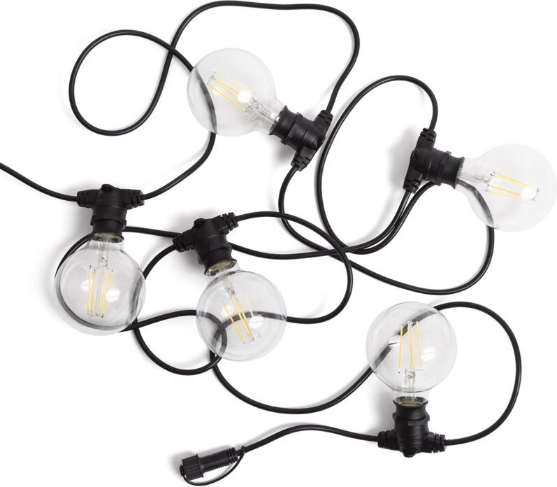 Set Lichterkette Außen IP44 5m Schwarz + 5 led Glühbirnen Filament B22 6W G95 4000K Neutralweiß