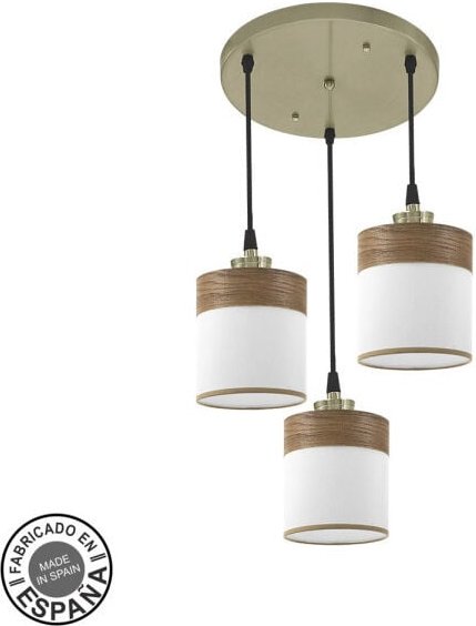 Fabrilamp - Cloe Deckenleuchte 3xe27 Leder/Weiß-Holz Dunkel Regx42x42 cm