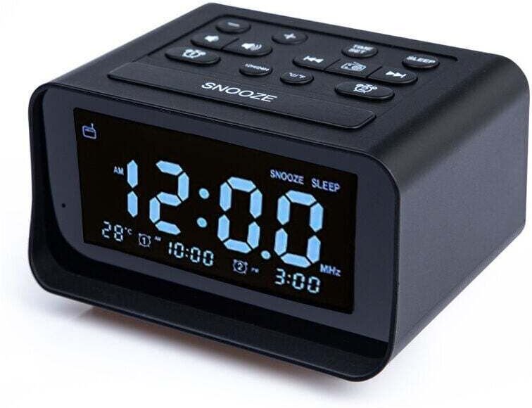 Digitaler Radiowecker mit zwei USB-Ladeanschlüssen für das Schlafzimmer, einstellbarer Alarmlautstärke und Helligkeit (s...