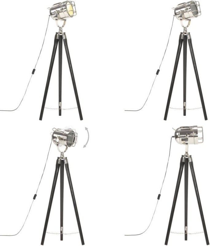 Stativlampe Schwarz Mango Massivholz 97 cm - Retro Lampe - Stehlampe Wohnzimmer - Hollywood Lampe - Tischlampe - Designe...