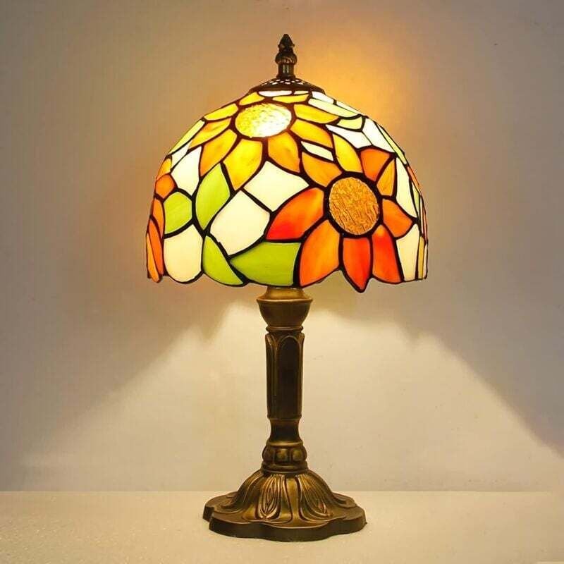 Thumbnail - 8' Kleine Tischlampe, Nachttischlampe aus Buntglas, 15' große Nachttischlampe mit antikem Harzsockel