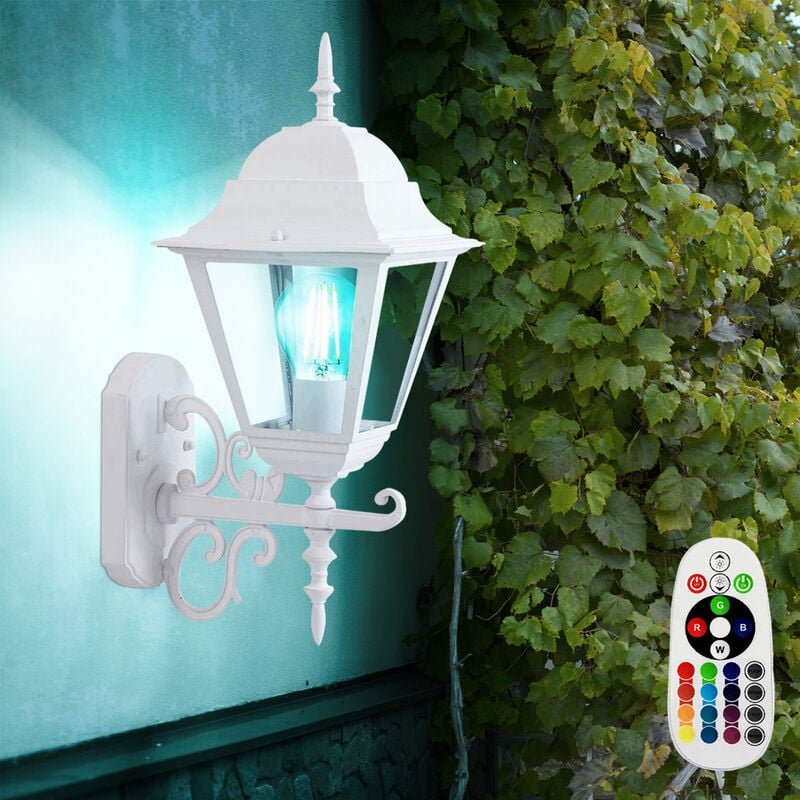 Außen Laterne Antik Stil Wand Lampe Fernbedienung Leuchte weiß im Set inklusive RGB LED Leuchtmittel