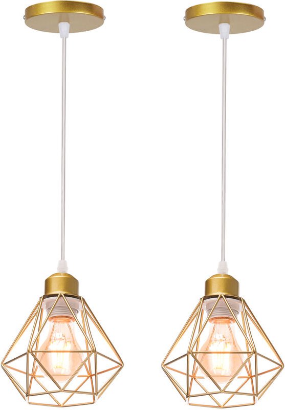 2er Pendelleuchte, Kronleuchter im Industri Stil, Antik Hängelampe mit Ø16cm Mini Diamant-Form Käfig E27 Halter für Wohn...