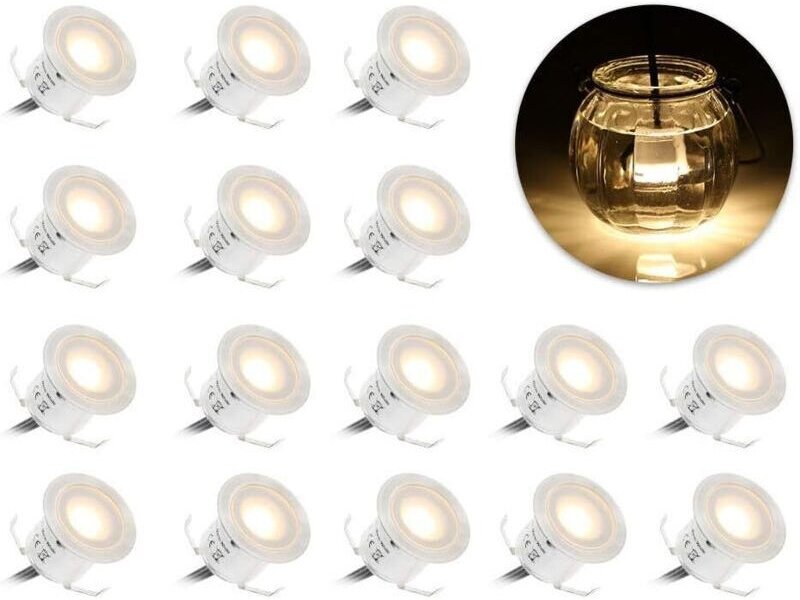 LED-Einbaustrahler, 16 Stück LED-Strahler für Terrasse, 0,6 W, wasserdicht IP67, LED-Außenstrahler, für Wege, Treppenstu...