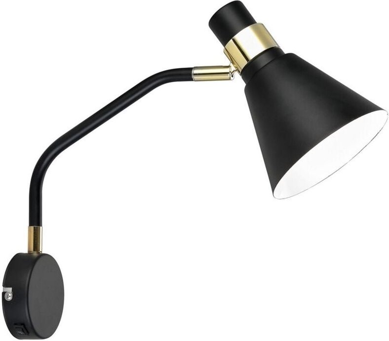 Italux Biagio - Industrie- und Retro-Wandleuchte Schwarz Matt, Gold 1 Licht mit Schwarz Matt, Weißer Schirm, E14