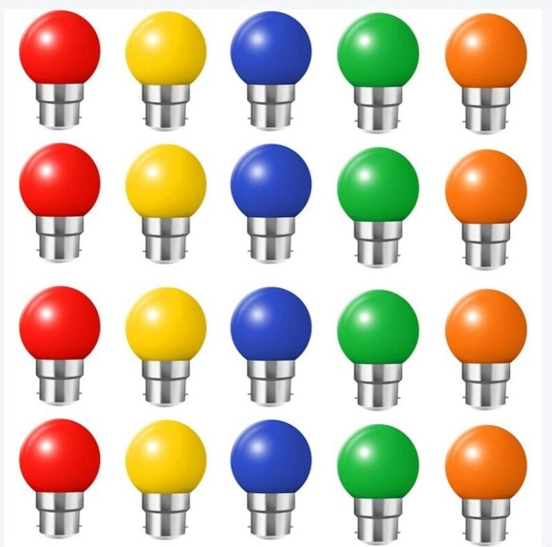 Thumbnail - Packung mit 20 LED-Farbbirnen B22 Bajonettbirnen 2 W Rot, Gelb, Orange, Grün, Blau, Unzerbrechlich (entspricht 20 W)