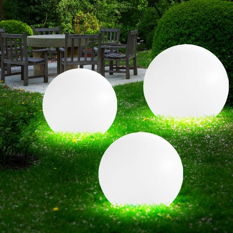 Etc-shop - 3er Set led Solar Außen Leuchte Garten Deko Steck Lampen Kugeln weiß 15 und 20 cm