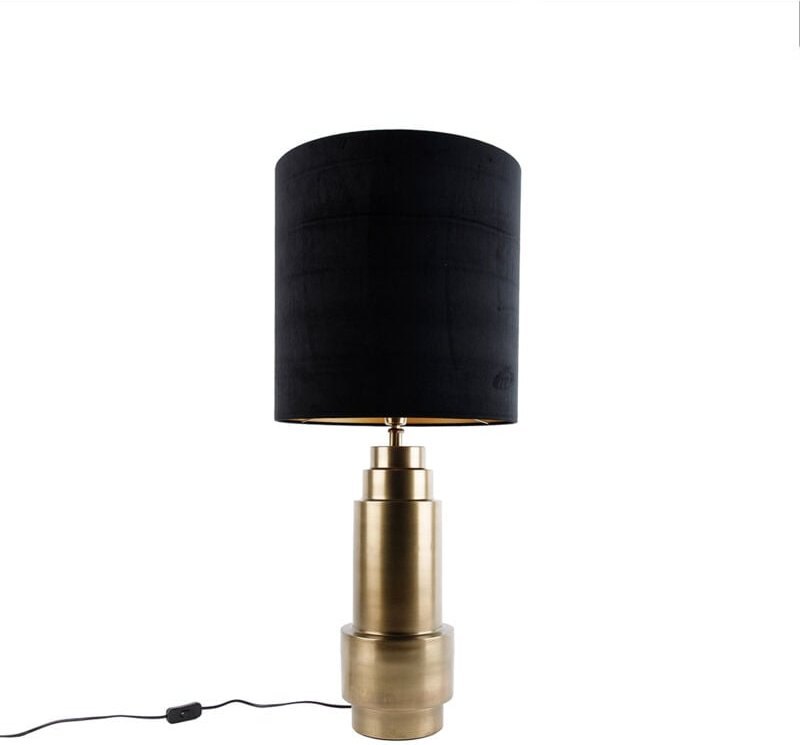 Thumbnail - Tischleuchte Bronze Samtlampenschirm Schwarz mit Gold 40 cm - Bruut