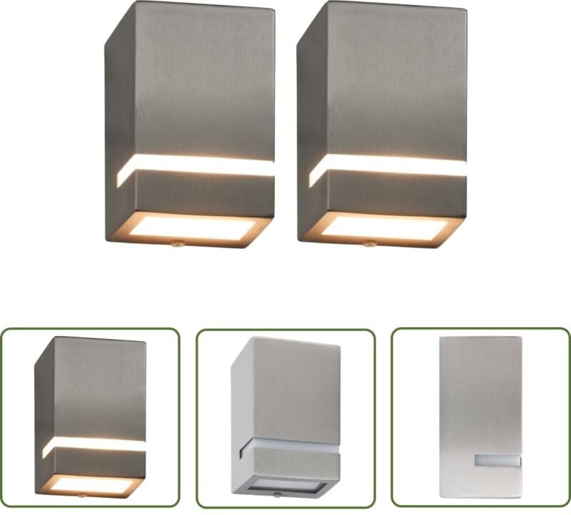 Außenwandleuchten 2 Stk. 35 w Silbern Rechteckig - Outdoor-Beleuchtung - Edelstahl Wandleuchte - Gartenlicht - led Wandl...