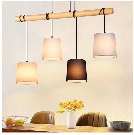 Thumbnail - Gbly - Pendelleuchte Esstisch Hängelampe Vintage - Esszimmerlampe Holz E27 Hängeleuchte 4 Flammig Küche Weiß Esstischlam...