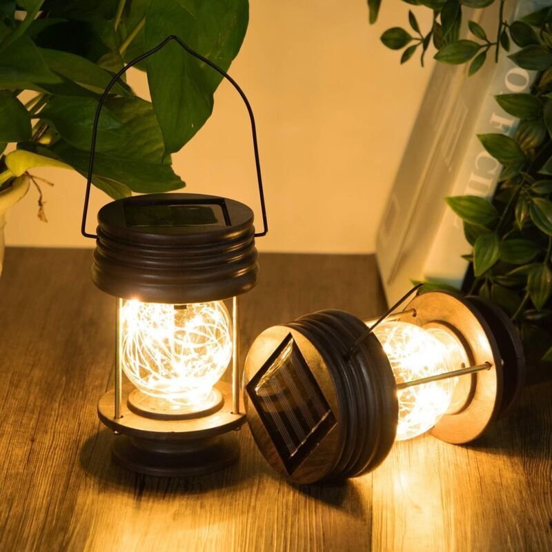 Tragbare Laterne, 2er-Pack Solar-Hängelaternen für den Garten, Vintage-LED-Tischlampe mit Griff für Gehweg, Hof, Terrass...