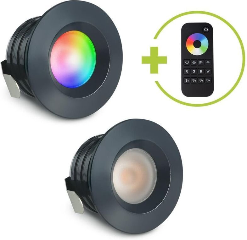Einbaustrahler Mini flach Torino 3W RGBW IP44 - Farbe: anthrazit RAL 7016 - Anzahl: 2x