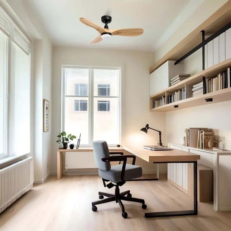 Rowind Deckenventilator schwarz/Eiche mit Licht Ø90