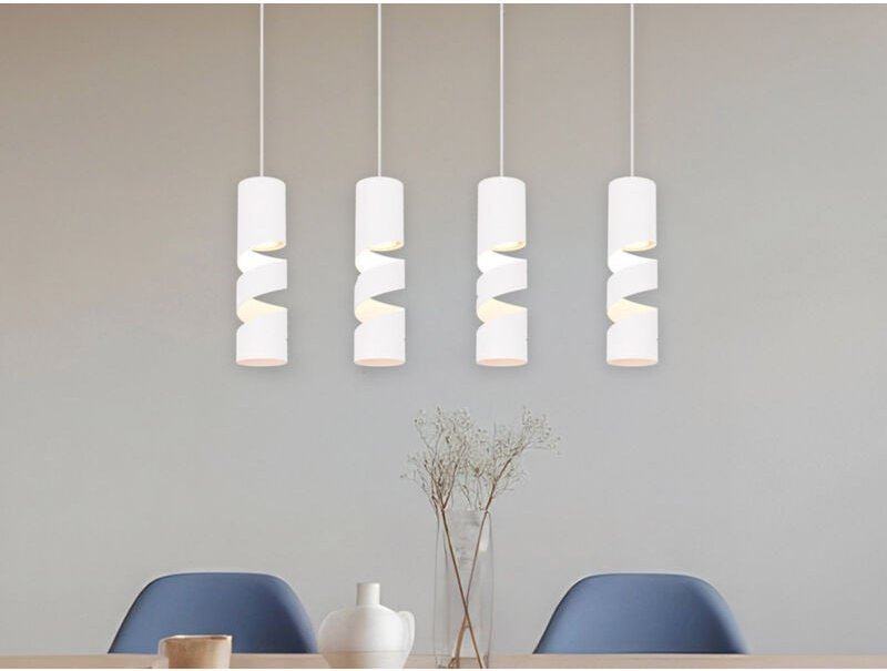 Moderne led Pendelleuchte 4-flammig aus Metall in Weiß, Breite 80cm