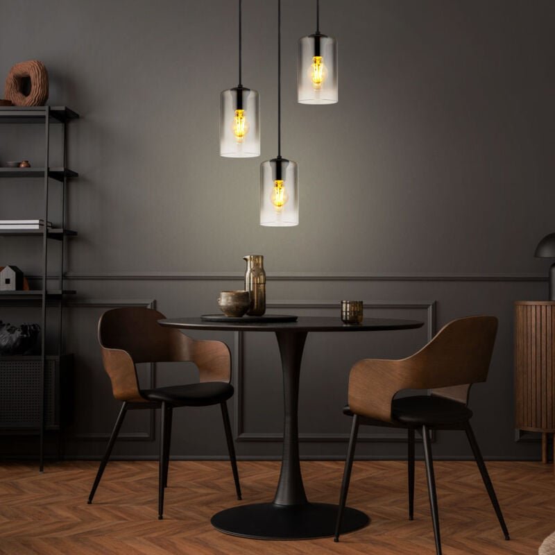 Hängeleuchte Rauchglas Pendelleuchte schwarz Esszimmerleuchte 3-Flammig, Metall, 3x E27 Fassung, DxH 37x120 cm