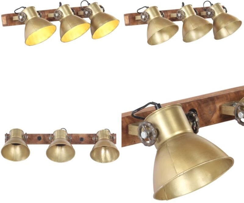 Wandlampe Industriestil Messing 65x25 cm E27 - Industrielampen - Wandleuchte - Vintage Beleuchtung - Messinglampe - Holz...